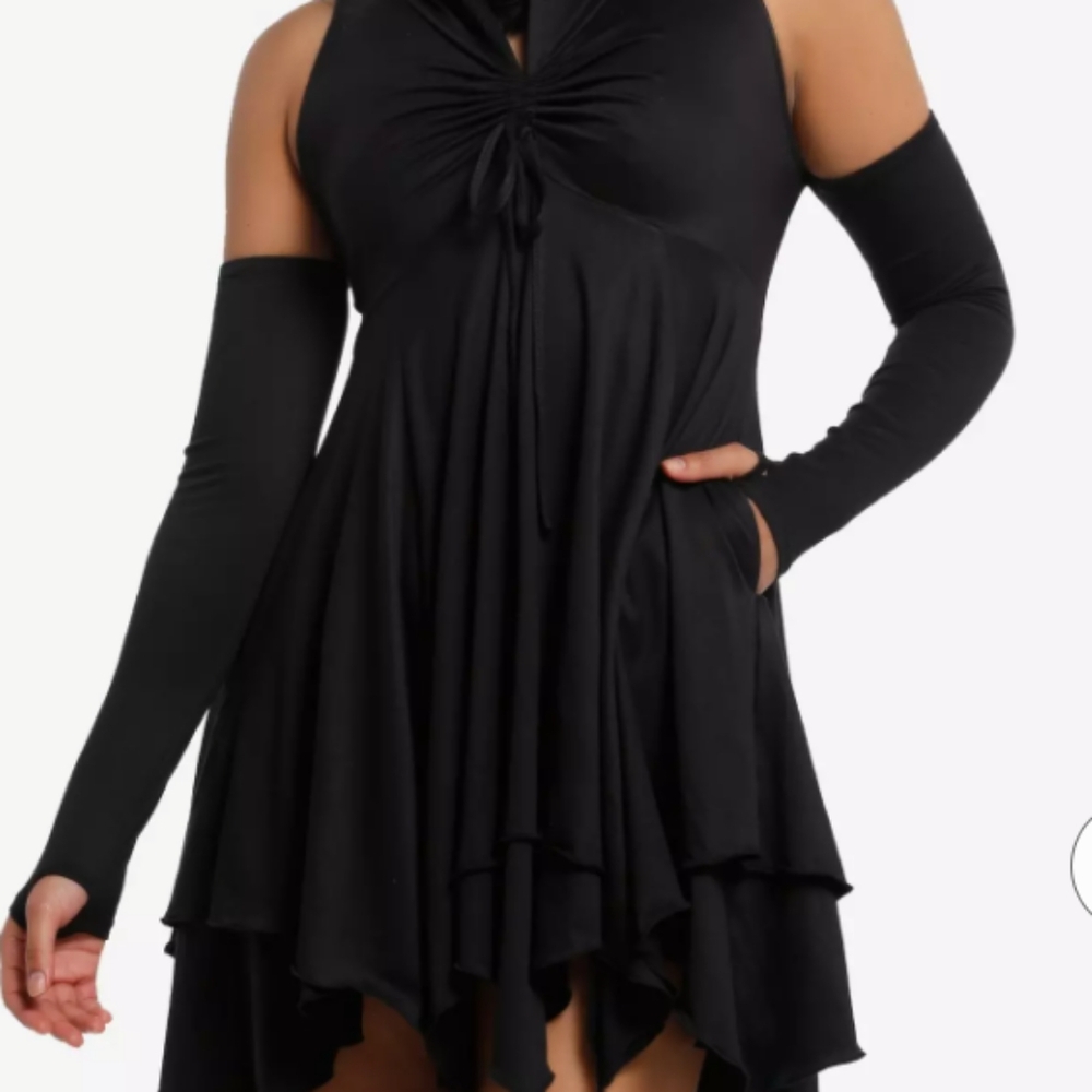 NEW Hot Topic Black Asymmetrical Hem Hooded Dress with Pockets sz XL